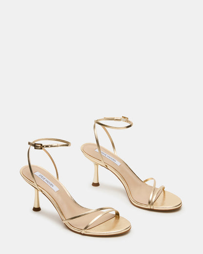 ERAS Gold Leather Stiletto Round-Toe Ankle Strap Women's Heel | Steve Madden