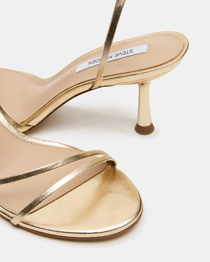 ERAS Gold Leather Stiletto Round-Toe Ankle Strap Women's Heel | Steve Madden