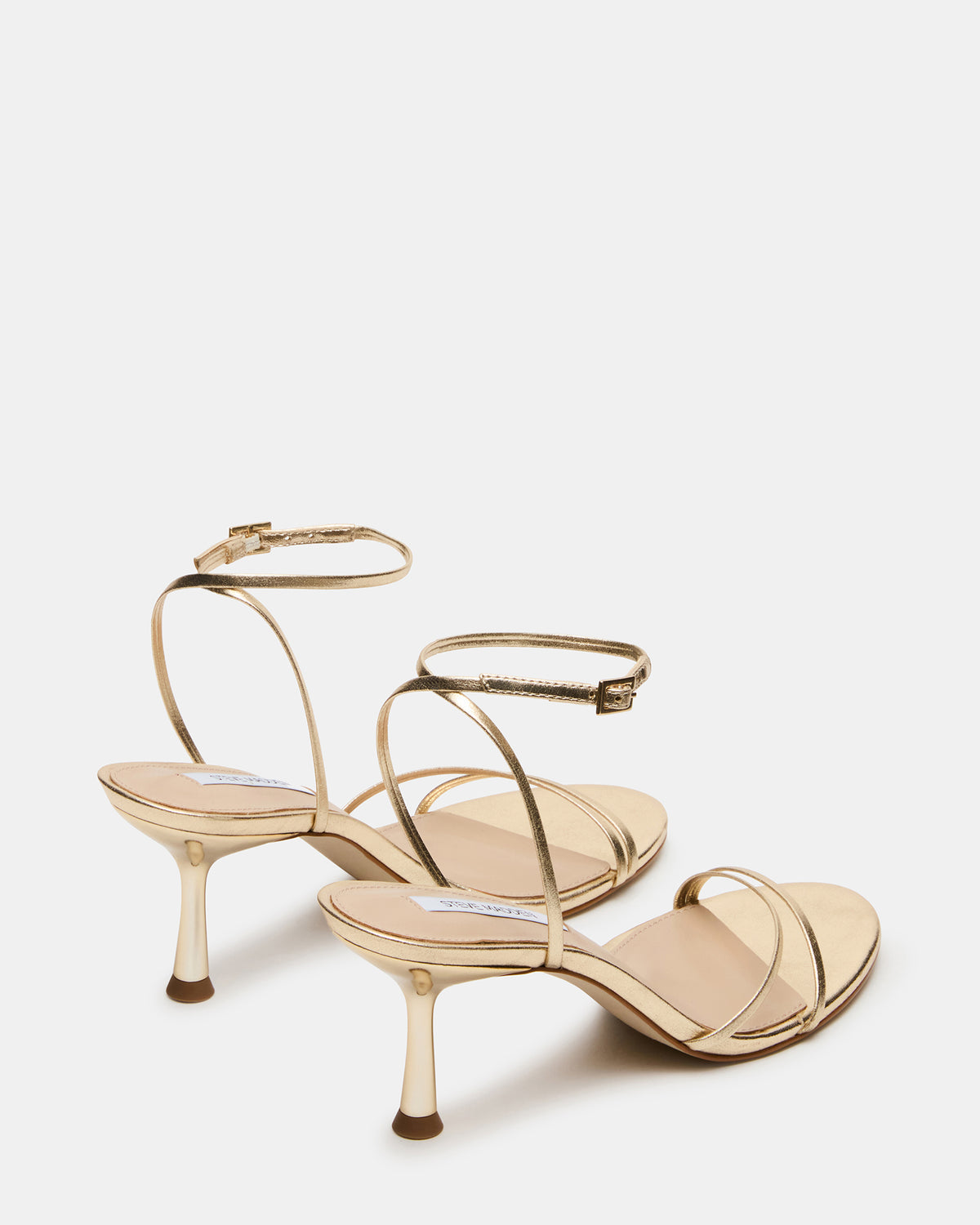 ERAS Gold Leather Stiletto Round-Toe Ankle Strap Women's Heel | Steve Madden