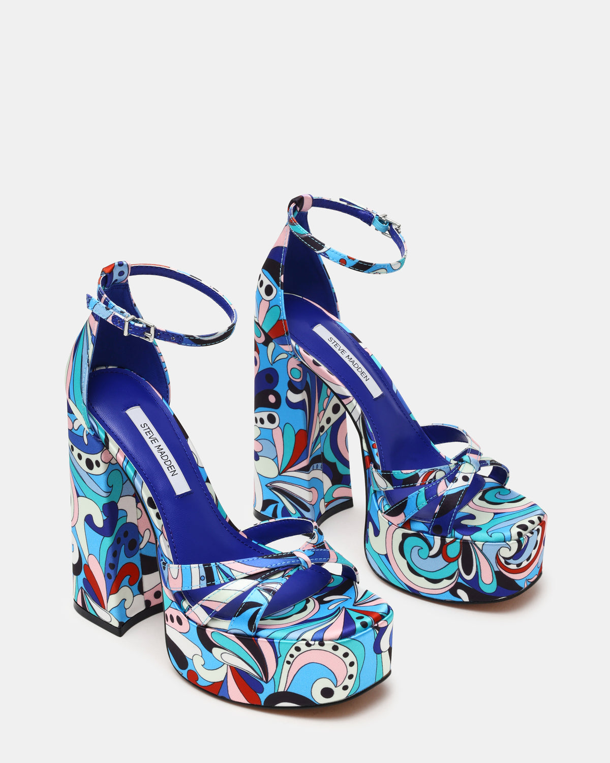 RETRO Blue Print Open-Toe Block Heel Platform Women's Heel | Steve Madden