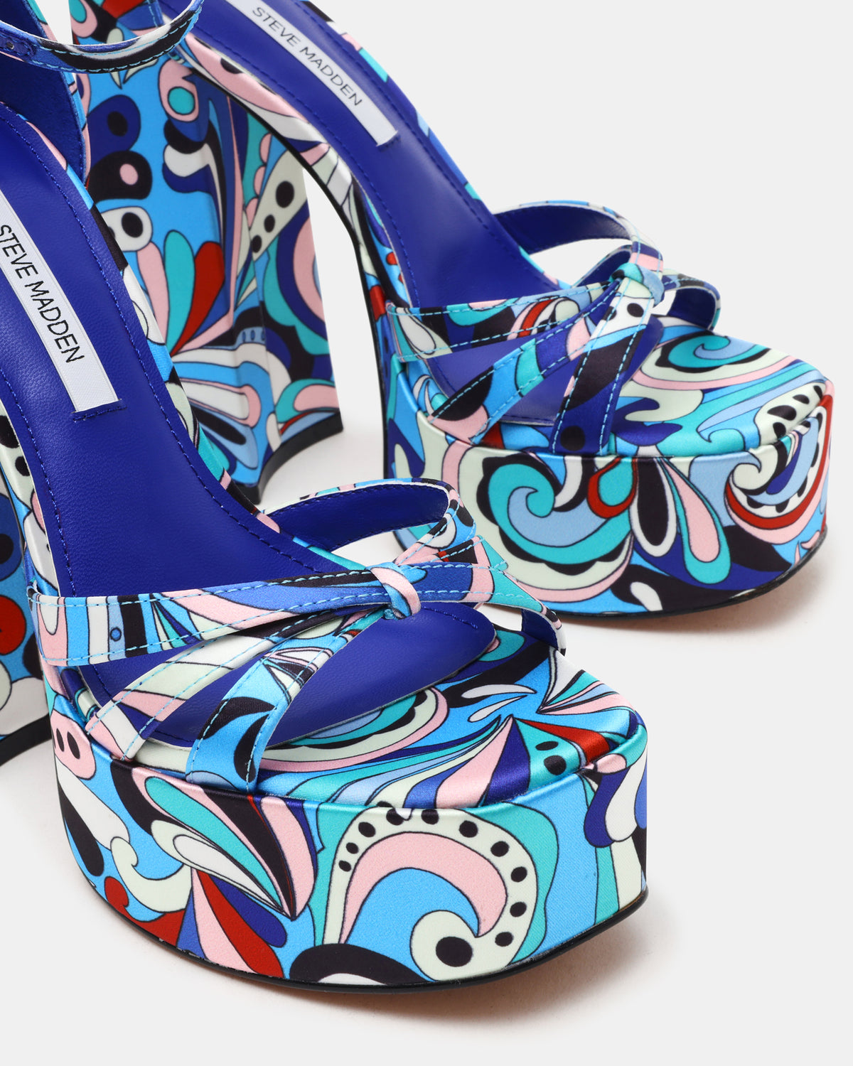 RETRO Blue Print Open-Toe Block Heel Platform Women's Heel | Steve Madden