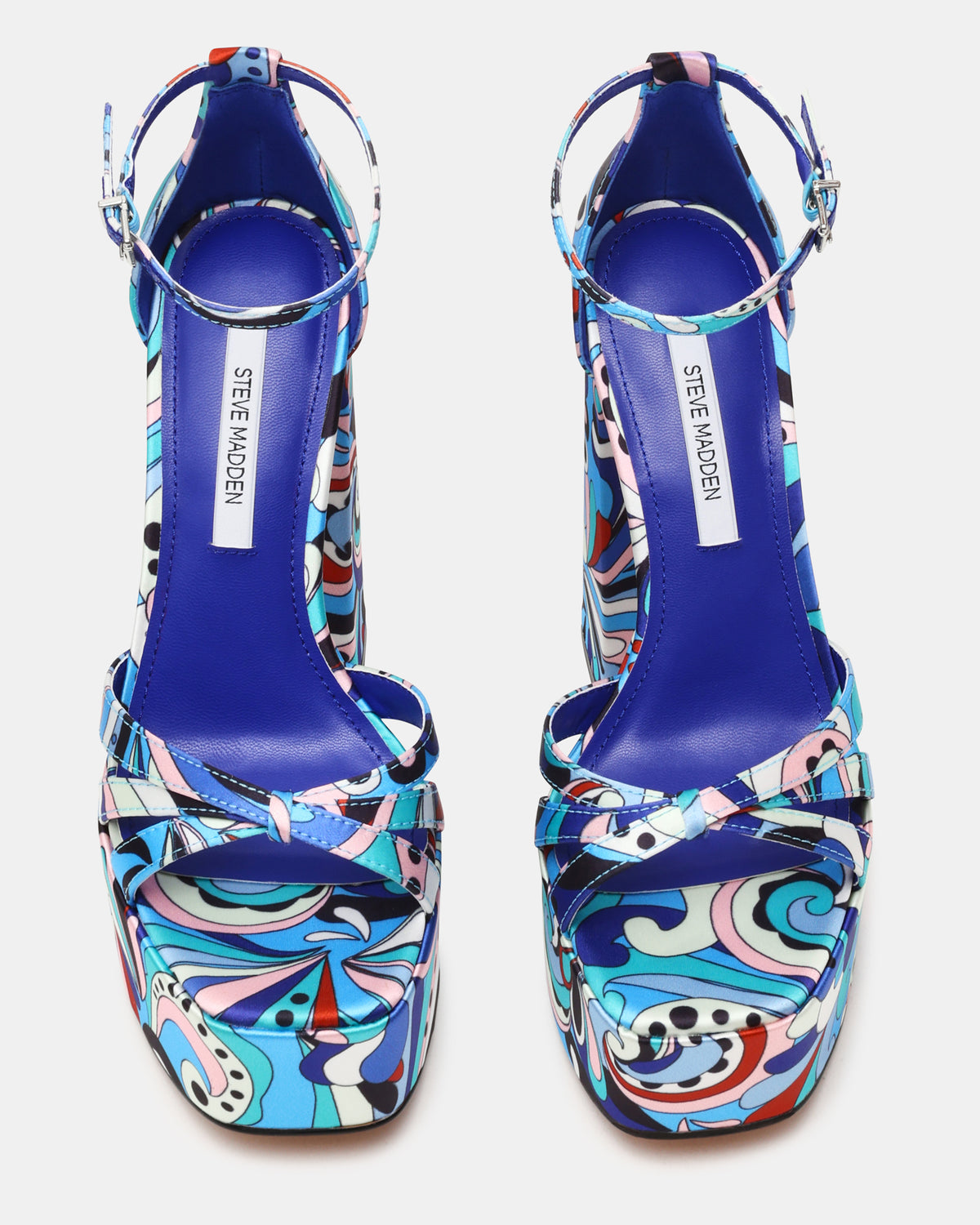 RETRO Blue Print Open-Toe Block Heel Platform Women's Heel | Steve Madden