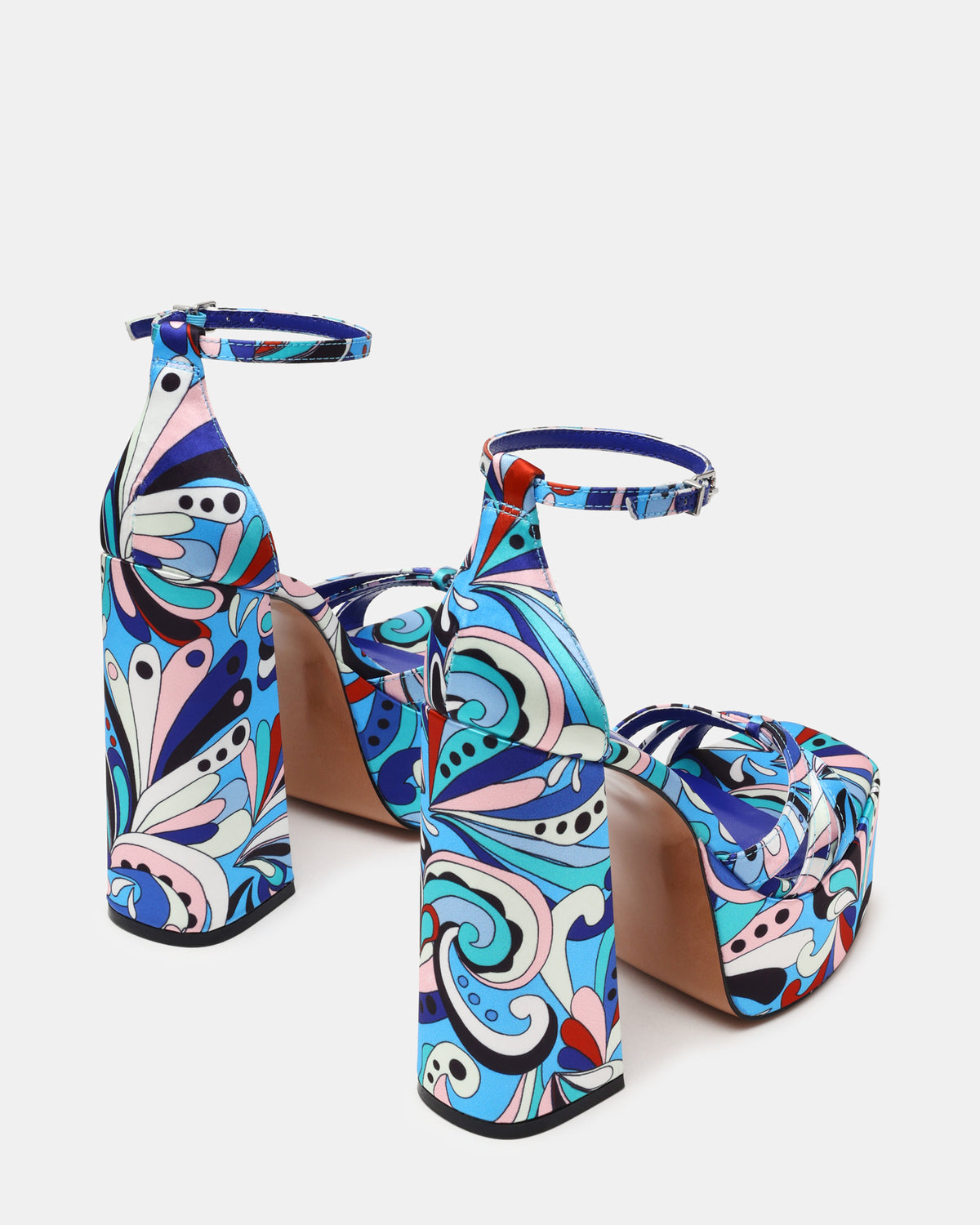 RETRO Blue Print Open-Toe Block Heel Platform Women's Heel | Steve Madden
