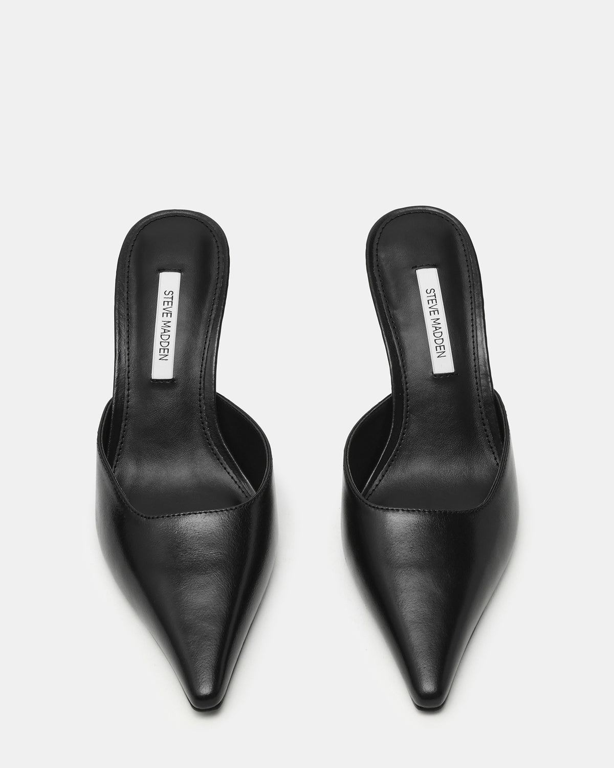 ADELINE Black Leather Mule Pointed-Toe Gold-Detail Women's Heel | Steve Madden