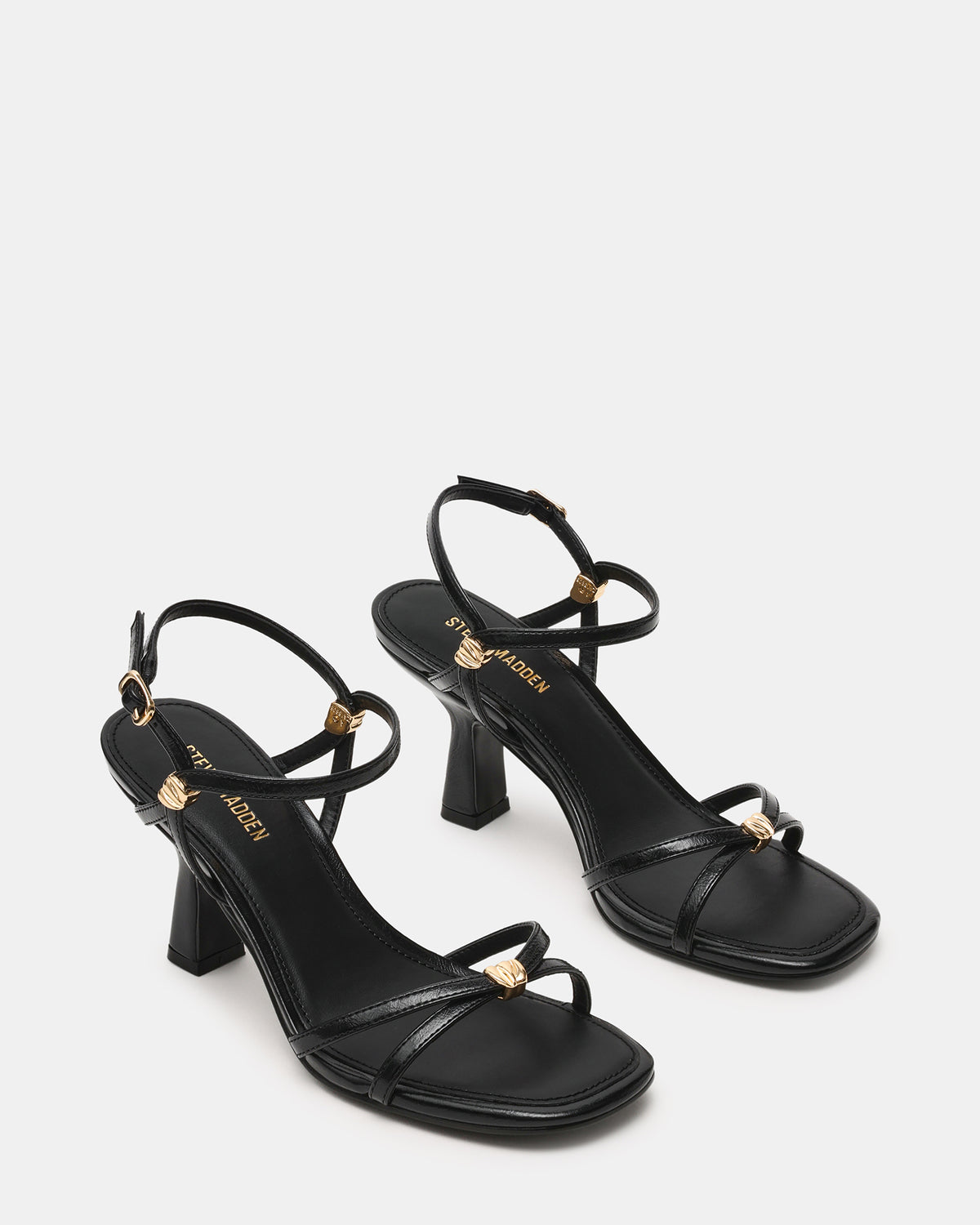 POSY Black Gold-Detail Strappy Square-Toe Women's Heel | Steve Madden