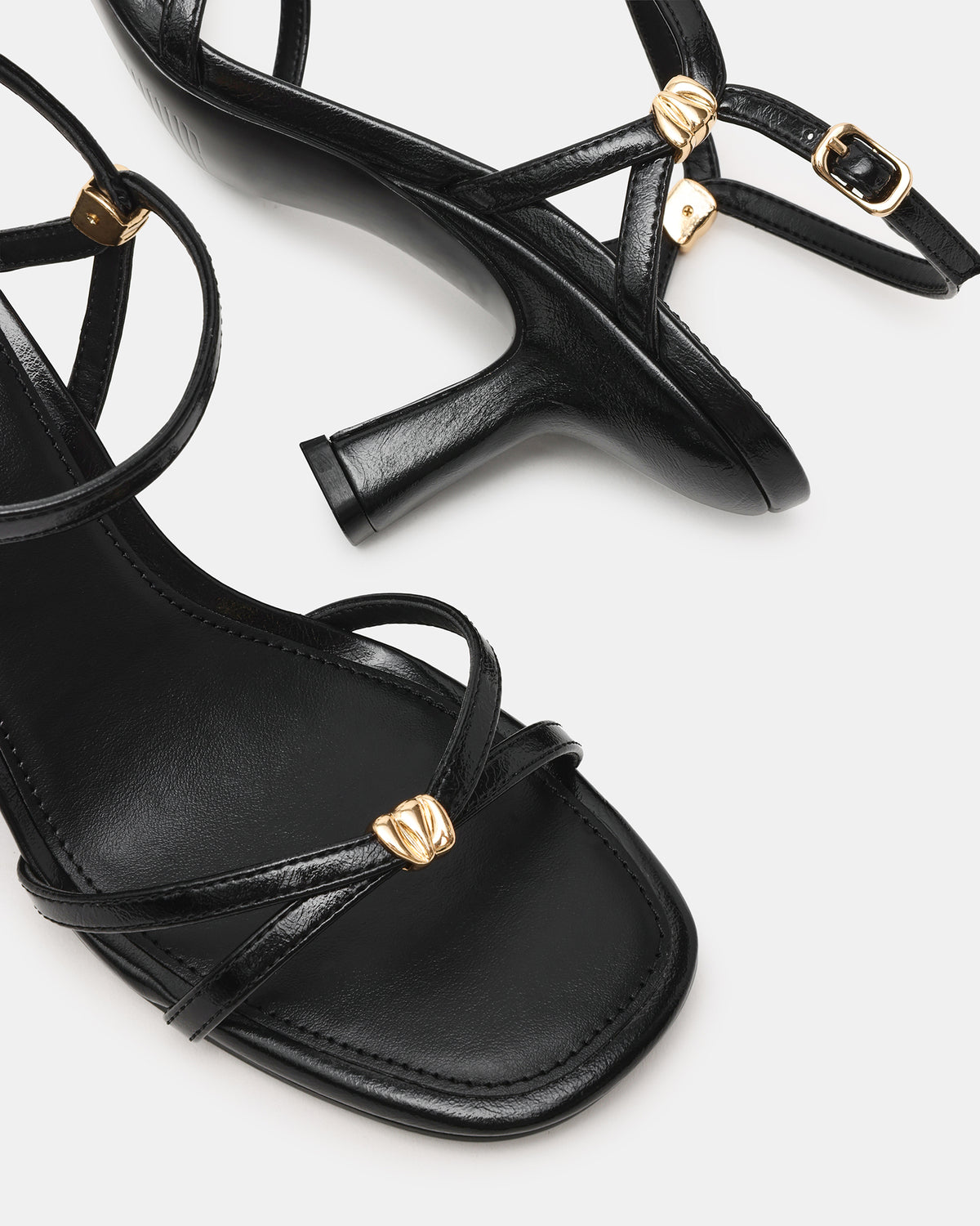 POSY Black Gold-Detail Strappy Square-Toe Women's Heel | Steve Madden