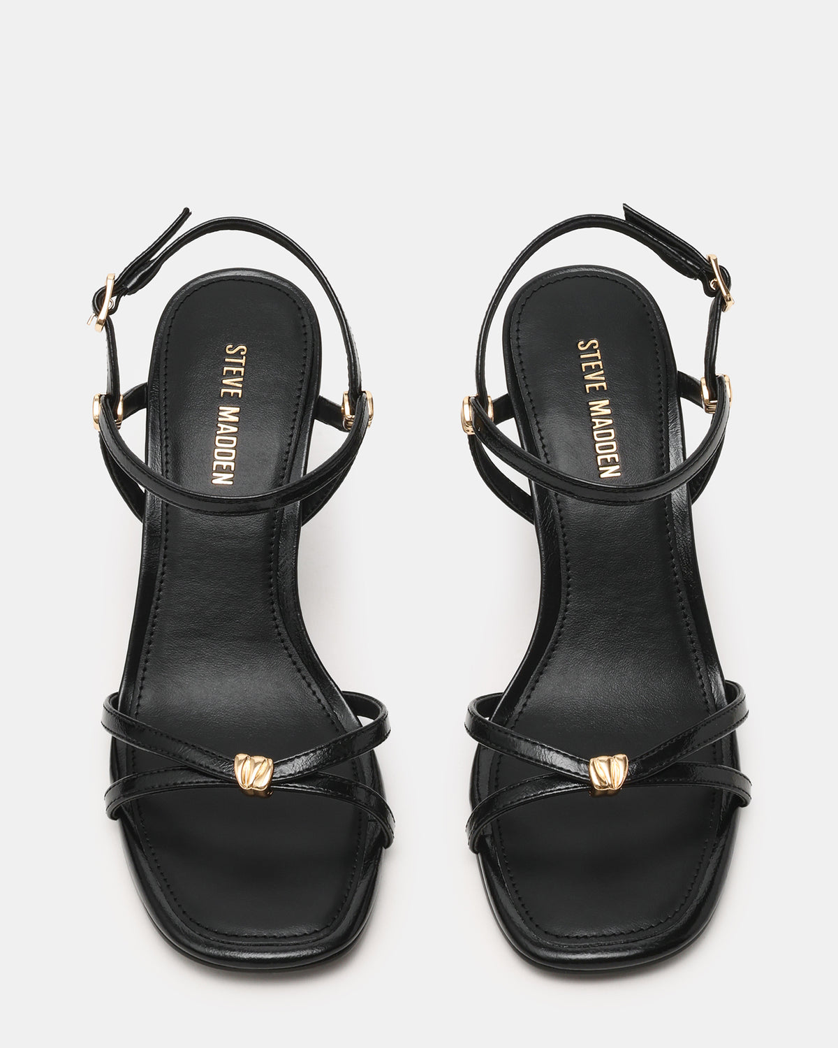 POSY Black Gold-Detail Strappy Square-Toe Women's Heel | Steve Madden