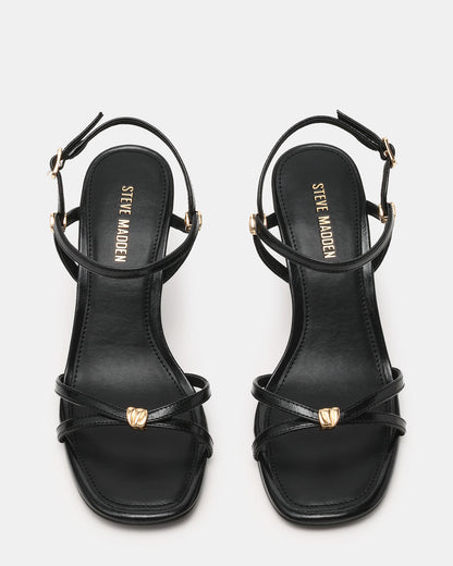 POSY Black Gold-Detail Strappy Square-Toe Women's Heel | Steve Madden