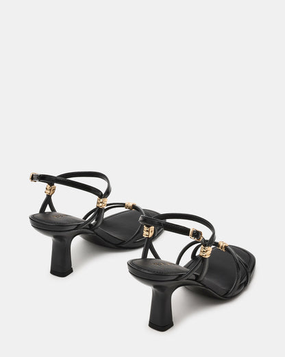 POSY Black Gold-Detail Strappy Square-Toe Women's Heel | Steve Madden
