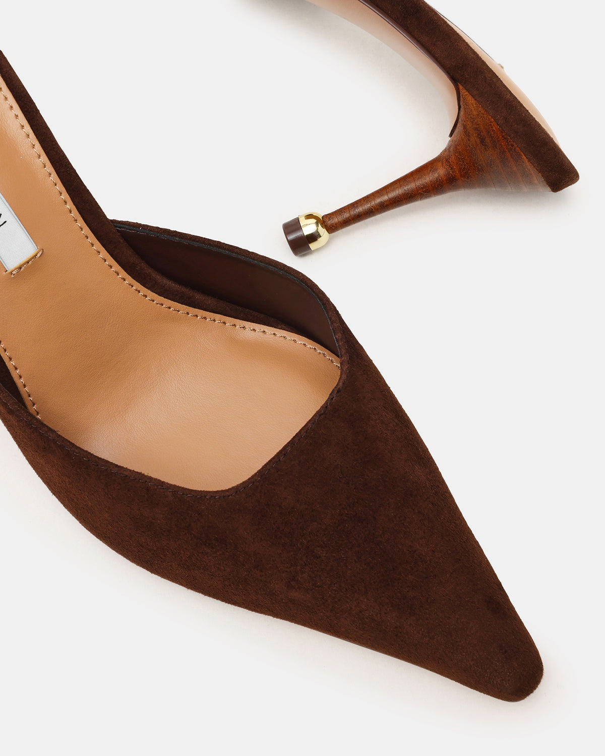 ADELINE Brown Suede Mule Pointed-Toe Gold-Detail Women's Heel | Steve Madden