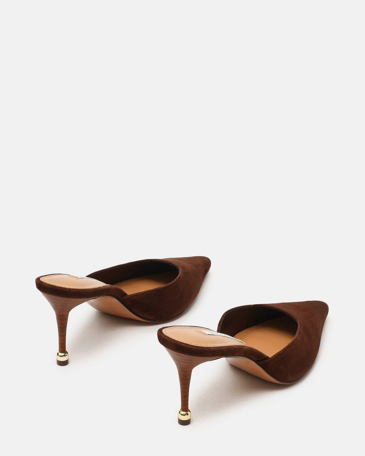 ADELINE Brown Suede Mule Pointed-Toe Gold-Detail Women's Heel | Steve Madden