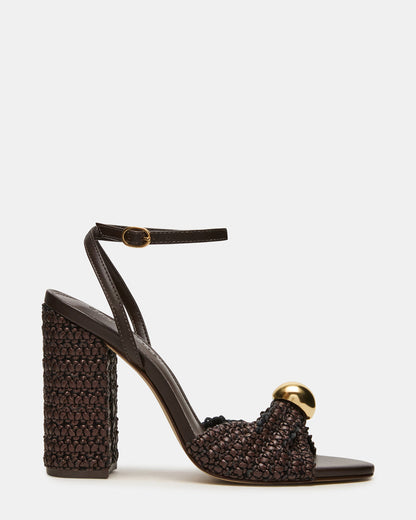 CHEYLA Brown Multi Raffia Women's Block Heels | Steve Madden