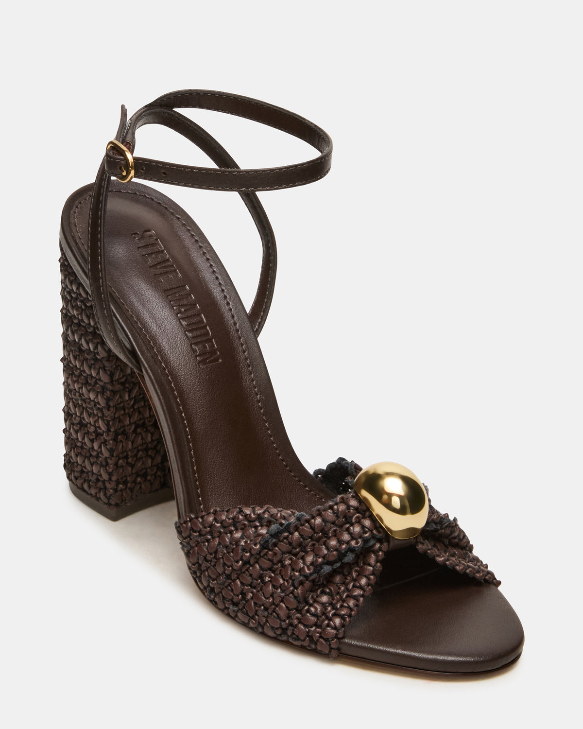 CHEYLA Brown Multi Raffia Women's Block Heels | Steve Madden
