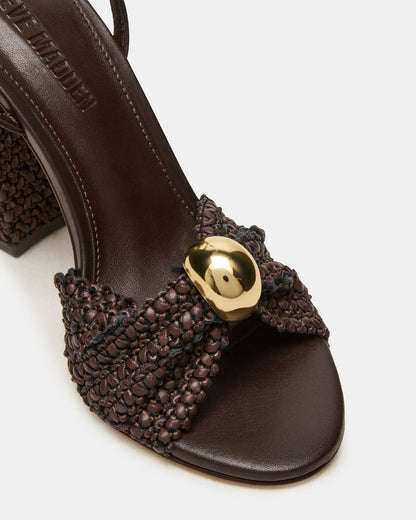 CHEYLA Brown Multi Raffia Women's Block Heels | Steve Madden