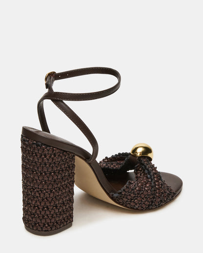 CHEYLA Brown Multi Raffia Women's Block Heels | Steve Madden