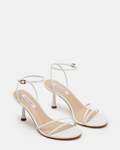 ERAS White Leather Stiletto Round-Toe Ankle Strap Women's Heel | Steve Madden