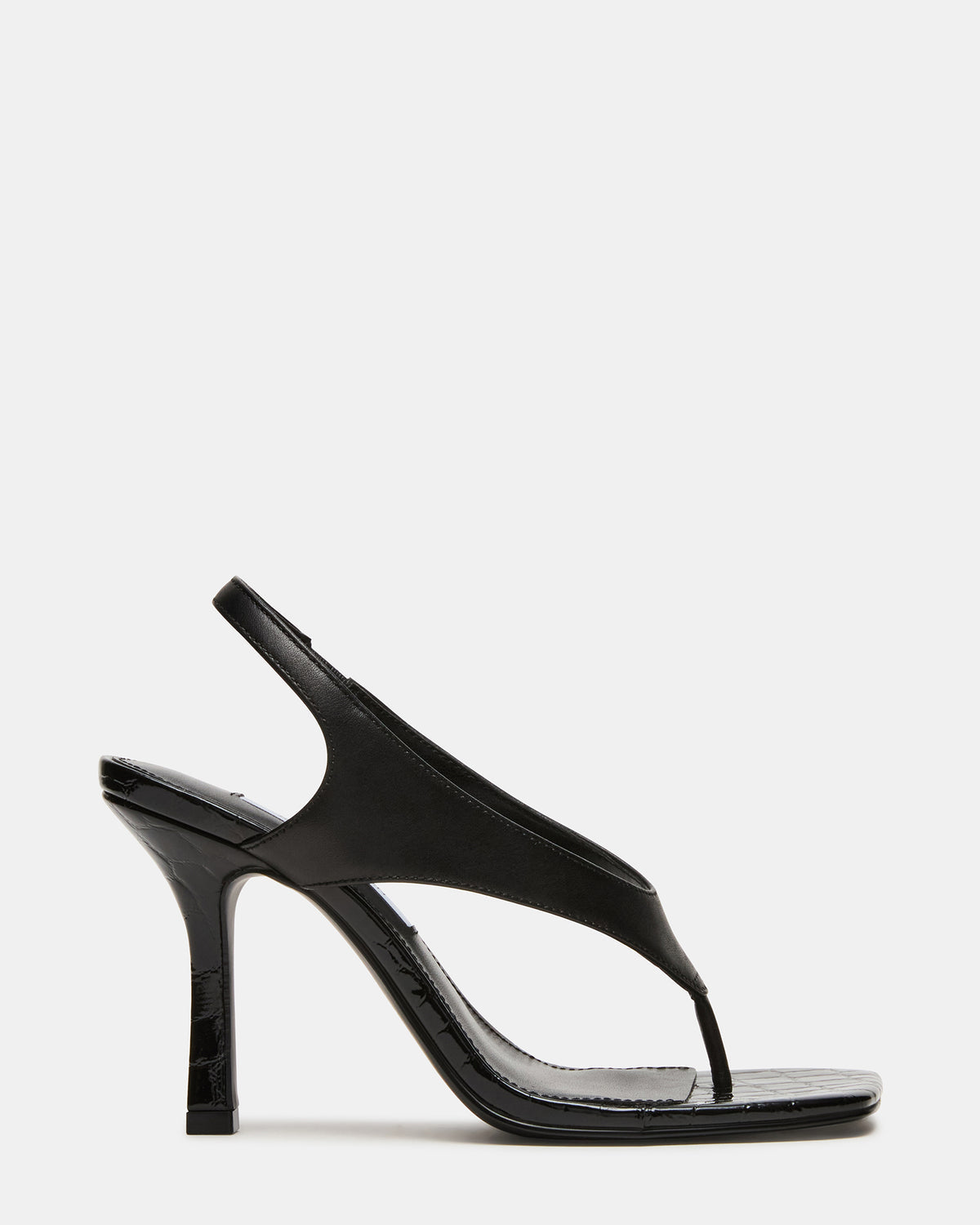 IMPROV Black Leather Square-Toe Thong Slingback Women's Heel | Steve Madden