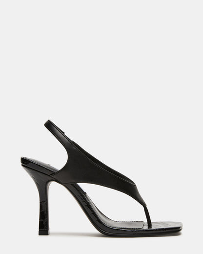 IMPROV Black Leather Square-Toe Thong Slingback Women's Heel | Steve Madden