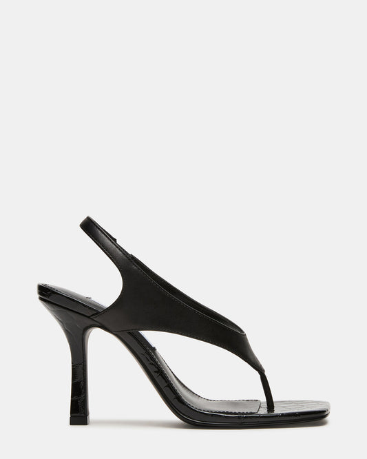 IMPROV Black Leather Square-Toe Thong Slingback Women's Heel | Steve Madden