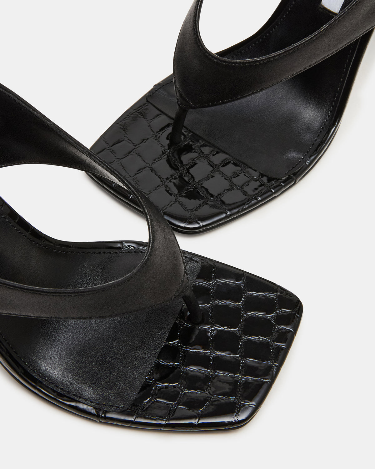 IMPROV Black Leather Square-Toe Thong Slingback Women's Heel | Steve Madden