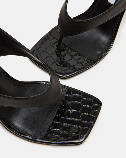 IMPROV Black Leather Square-Toe Thong Slingback Women's Heel | Steve Madden