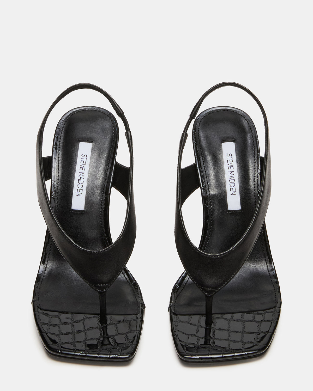 IMPROV Black Leather Square-Toe Thong Slingback Women's Heel | Steve Madden