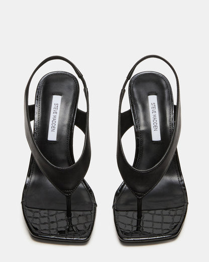 IMPROV Black Leather Square-Toe Thong Slingback Women's Heel | Steve Madden