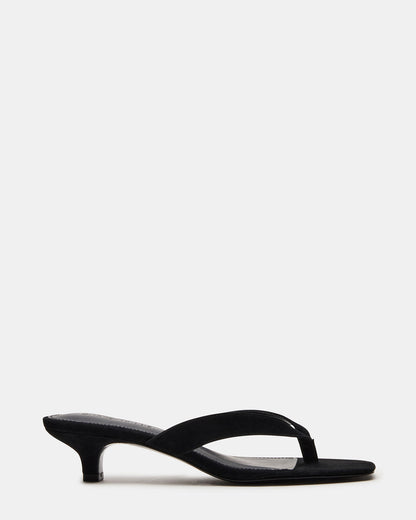 TRACIE Black Suede Thong Strap Women's Kitten Heel | Steve Madden