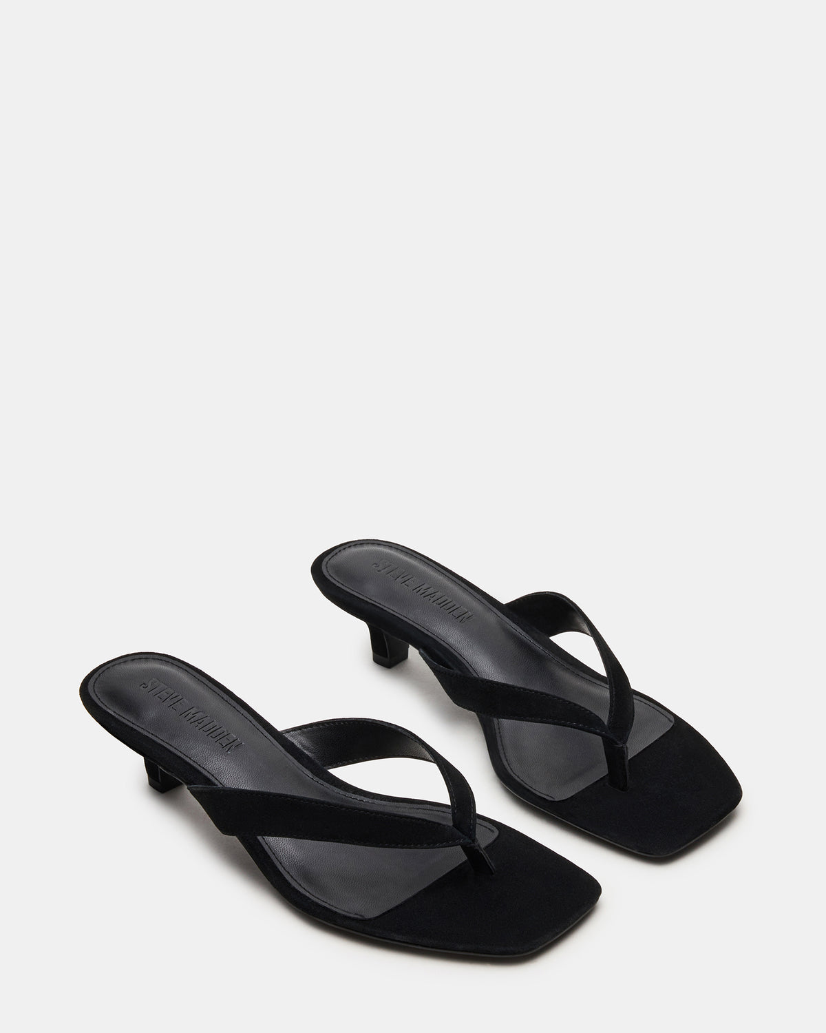 TRACIE Black Suede Thong Strap Women's Kitten Heel | Steve Madden