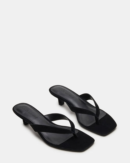TRACIE Black Suede Thong Strap Women's Kitten Heel | Steve Madden