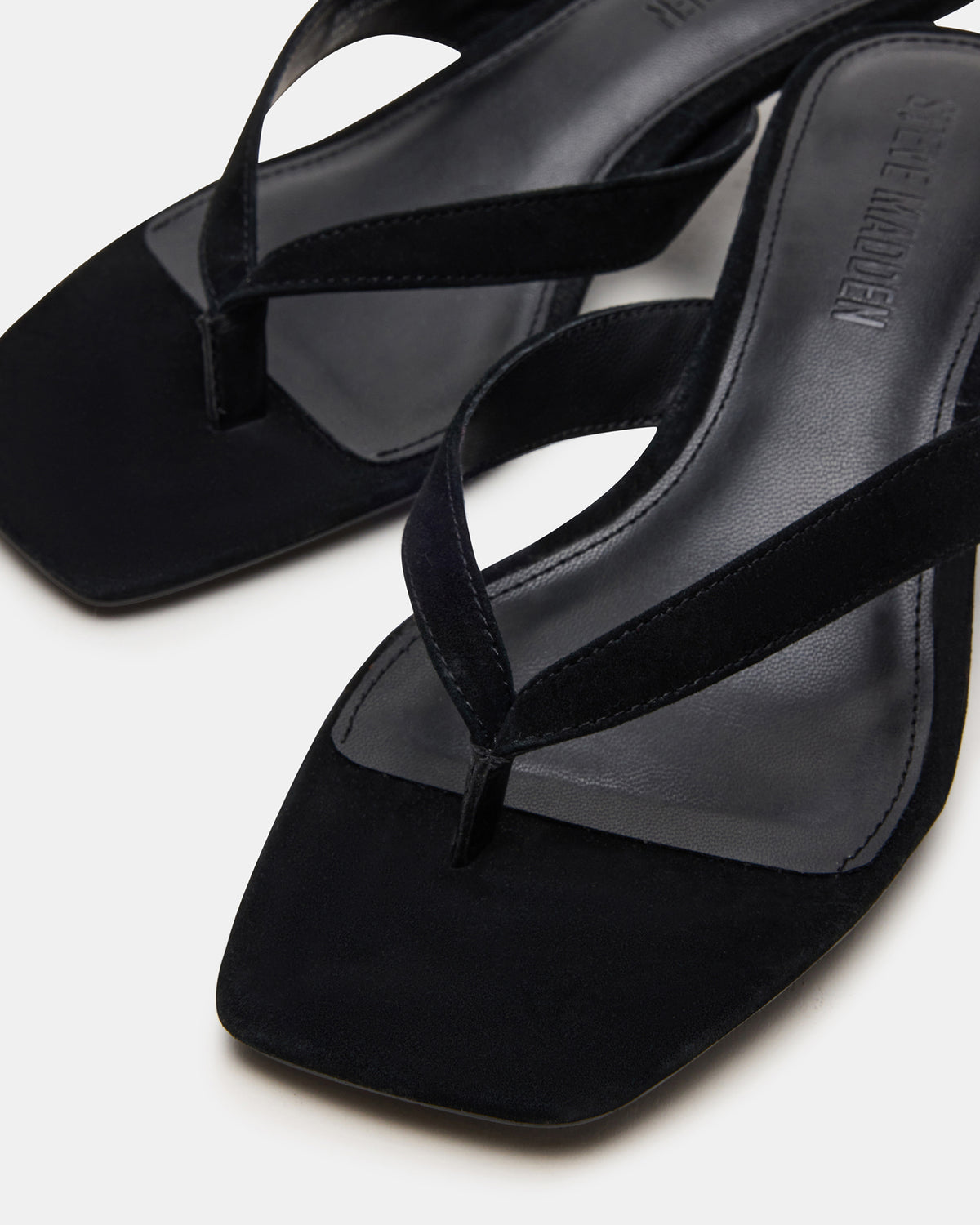 TRACIE Black Suede Thong Strap Women's Kitten Heel | Steve Madden