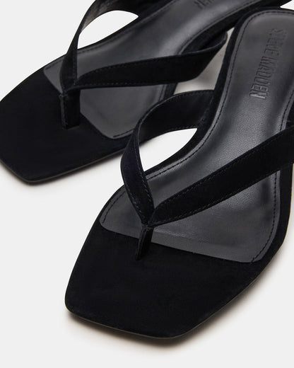 TRACIE Black Suede Thong Strap Women's Kitten Heel | Steve Madden