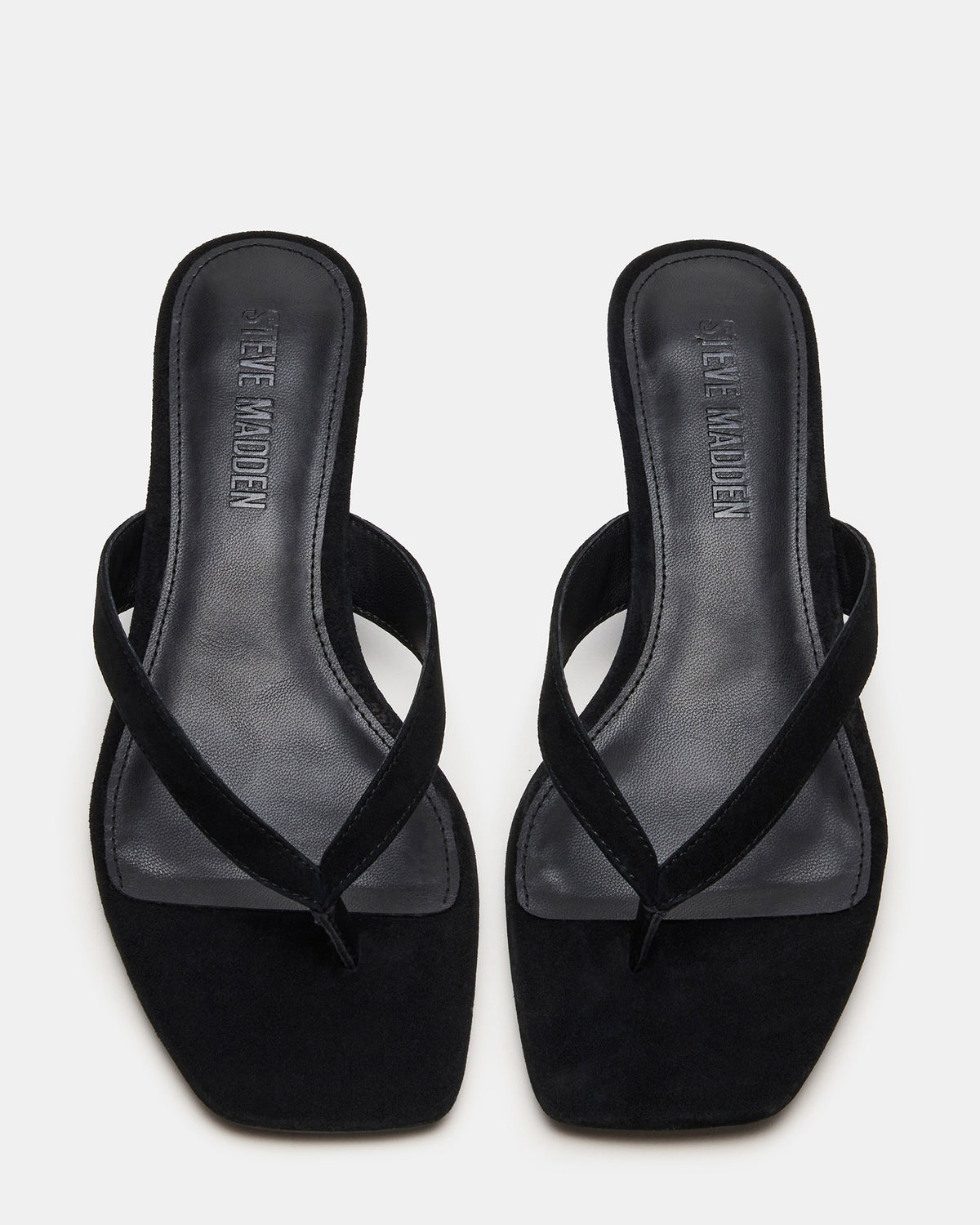 TRACIE Black Suede Thong Strap Women's Kitten Heel | Steve Madden