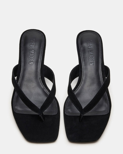 TRACIE Black Suede Thong Strap Women's Kitten Heel | Steve Madden