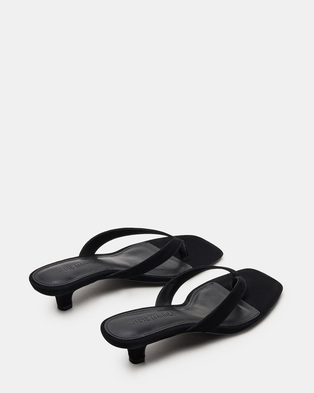 TRACIE Black Suede Thong Strap Women's Kitten Heel | Steve Madden