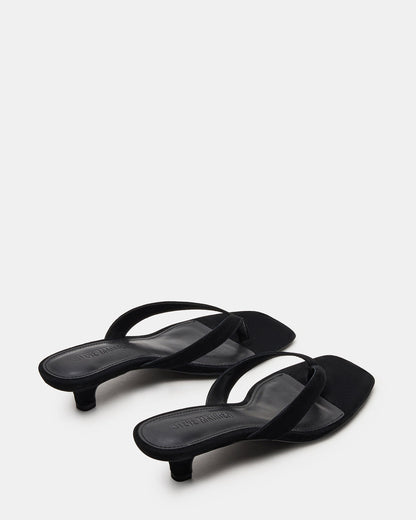 TRACIE Black Suede Thong Strap Women's Kitten Heel | Steve Madden