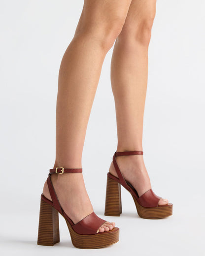 FLORIA Rust Leather Square-Toe Block Heel Platform Women's Heel | Steve Madden