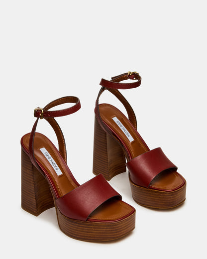 FLORIA Rust Leather Square-Toe Block Heel Platform Women's Heel | Steve Madden