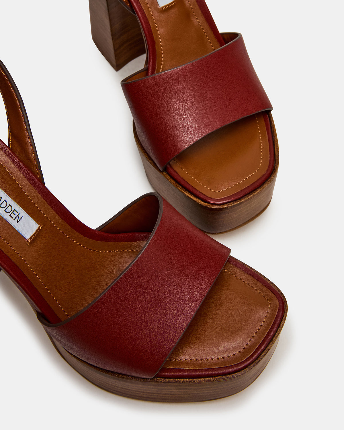 FLORIA Rust Leather Square-Toe Block Heel Platform Women's Heel | Steve Madden