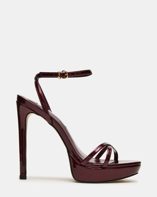 JUNI Cherry Pearl Criss Cross Stiletto Ankle Strap Women's Heel | Steve Madden