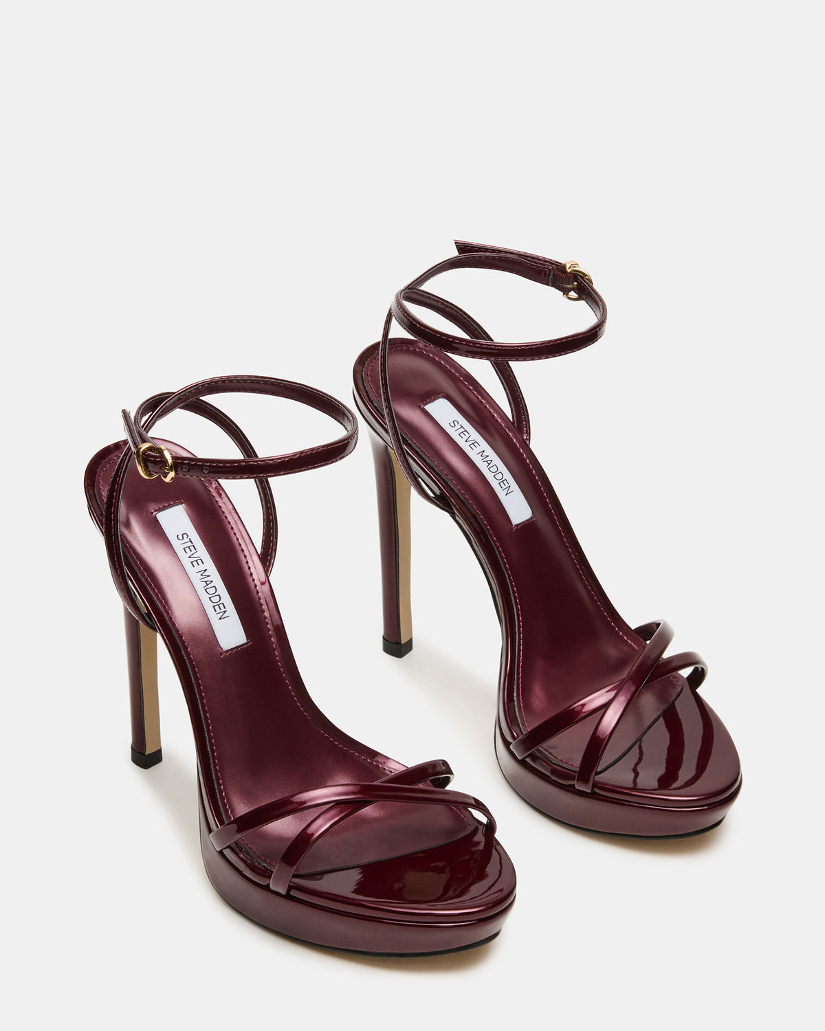 JUNI Cherry Pearl Criss Cross Stiletto Ankle Strap Women's Heel | Steve Madden