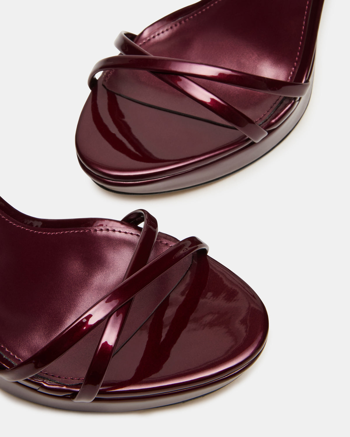 JUNI Cherry Pearl Criss Cross Stiletto Ankle Strap Women's Heel | Steve Madden