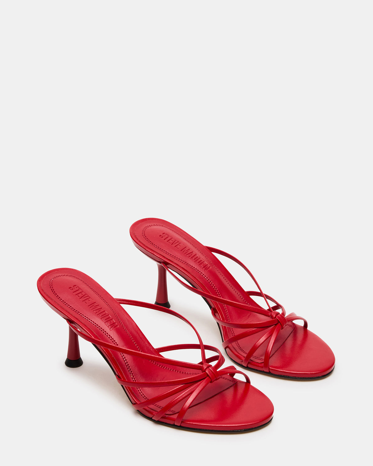 EDNA Red Leather Strappy Mule Women's Heel | Steve Madden