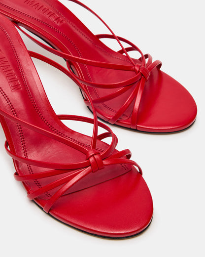 EDNA Red Leather Strappy Mule Women's Heel | Steve Madden