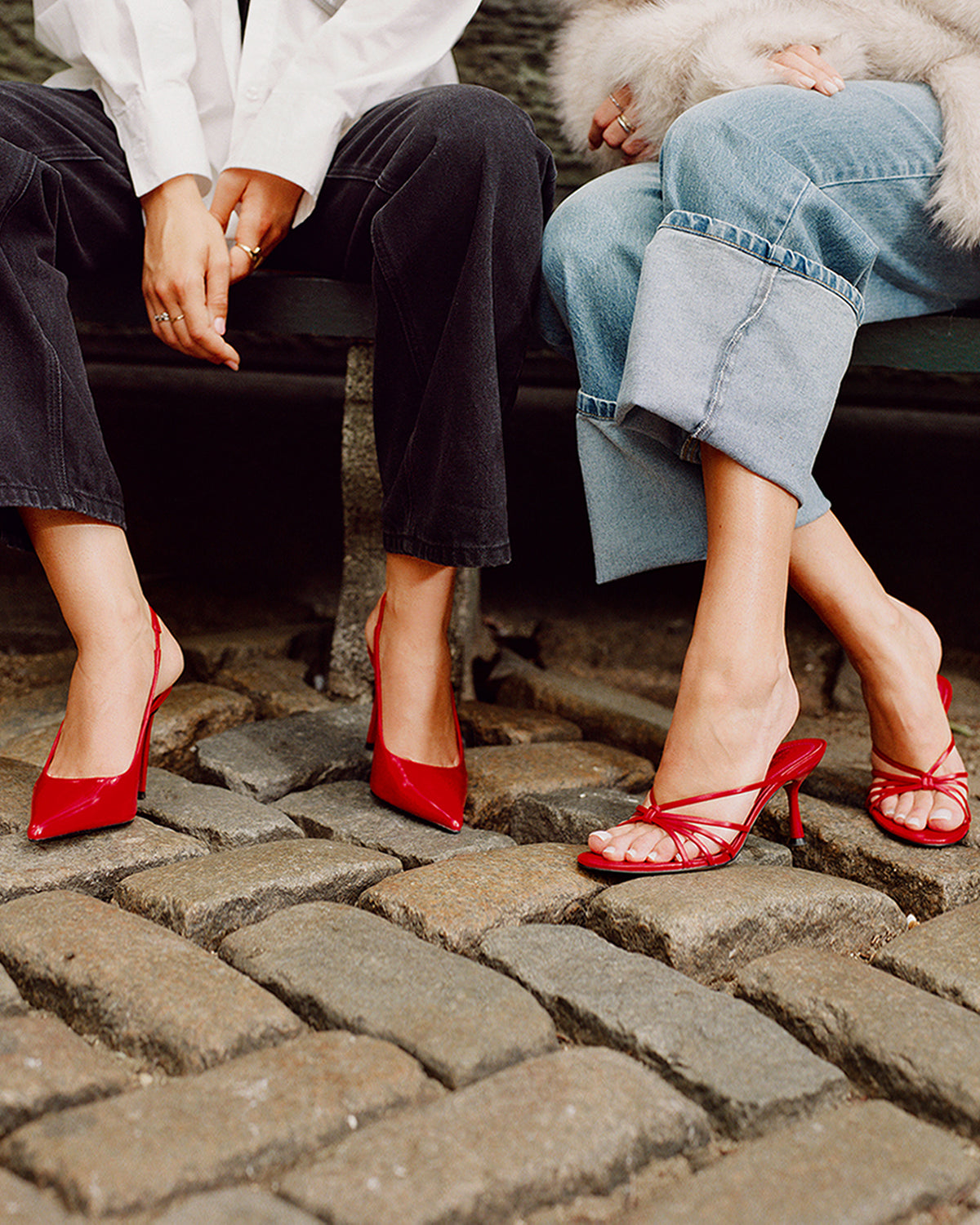 EDNA Red Leather Strappy Mule Women's Heel | Steve Madden