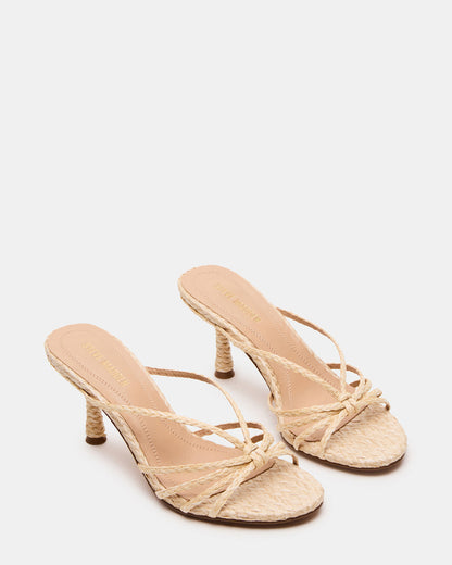 EDNA Natural Raffia Strappy Mule Women's Heel | Steve Madden