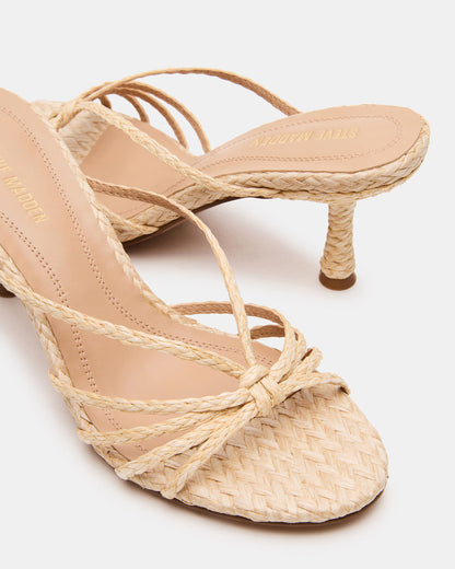 EDNA Natural Raffia Strappy Mule Women's Heel | Steve Madden