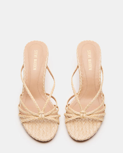 EDNA Natural Raffia Strappy Mule Women's Heel | Steve Madden