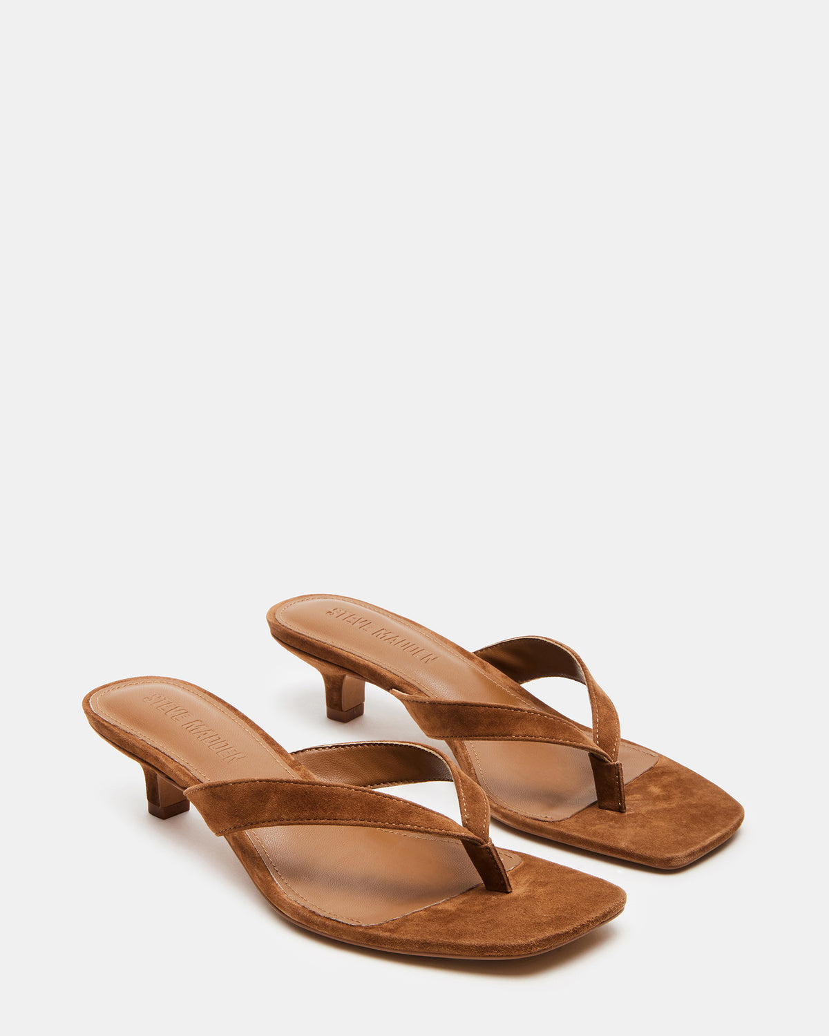 TRACIE Chestnut Suede Thong Strap Women's Kitten Heel | Steve Madden