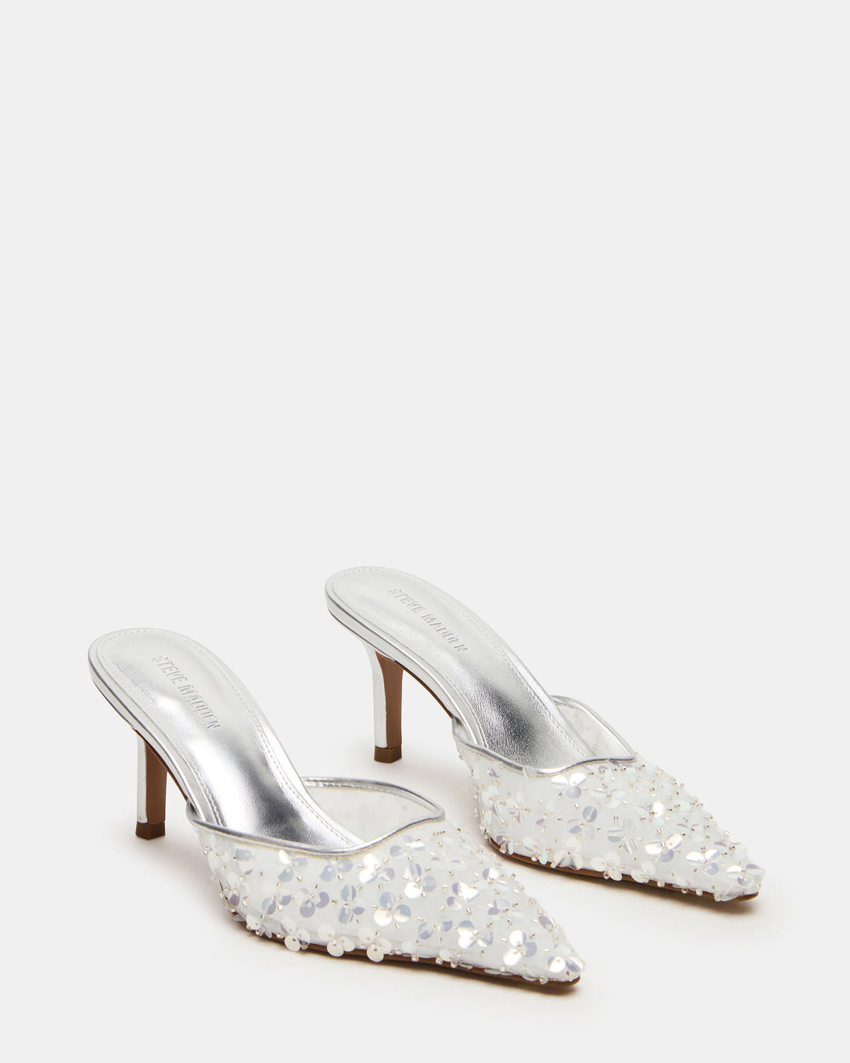 ALEXI Sequin Silver Pointed-Toe Mule Women's Heel | Steve Madden